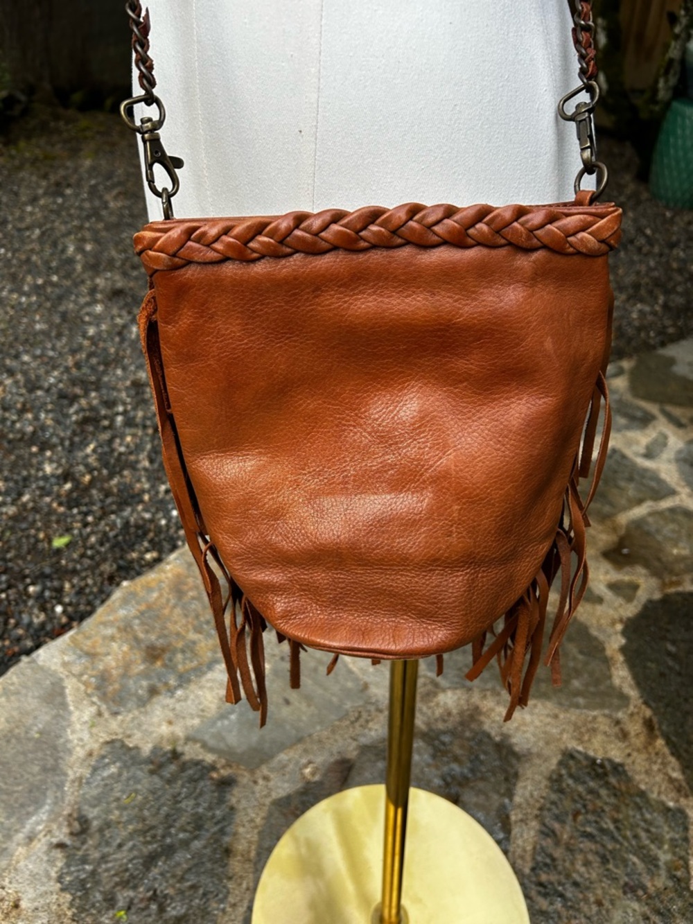 MANGO Brown Leather Fringed Crossbody Bag - Picture 8 of 11